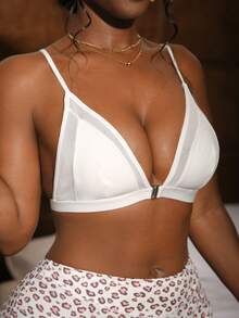 Bare Chapter 性感前扣深V纯色细肩带文胸 - 白色 - 查看 3