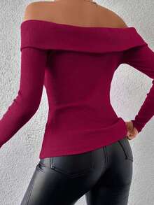 EURMUSE 棉质两件套女士露肩纯色休闲上衣，黑色和红色 - 彩色 - 查看 3