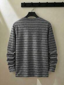 ESTAVOR Men's Henley Neck Long Sleeve Tee Soft Stripe Shirt With Embroidered Bear - Grey - View 2