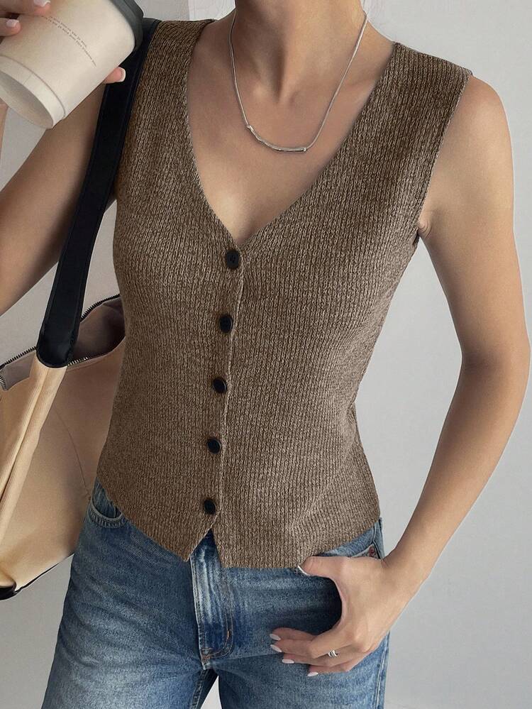 Women's V-Neck Sleeveless Fitted Street Casual Vest Jacket