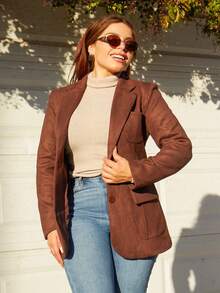Lupita Cardoza 仿麂皮多口袋长袖优雅西装外套 - 棕色 - 查看 3