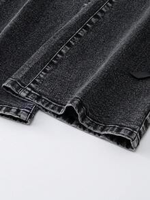 SHEIN Jeans acampanados negros con aplicaciones, bordados 3D y desgastados, versátiles y para todas las estaciones, de moda para adolescentes - Gris Oscuro - Ver 7