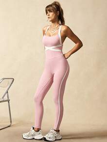 VARSIVA Mono sin mangas con bloqueo de color y espalda descubierta, elástico, para verano - Rosa - Ver 5