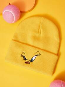 LOONEY TUNES X SHEIN 字母和卡通人物图案白色针织帽