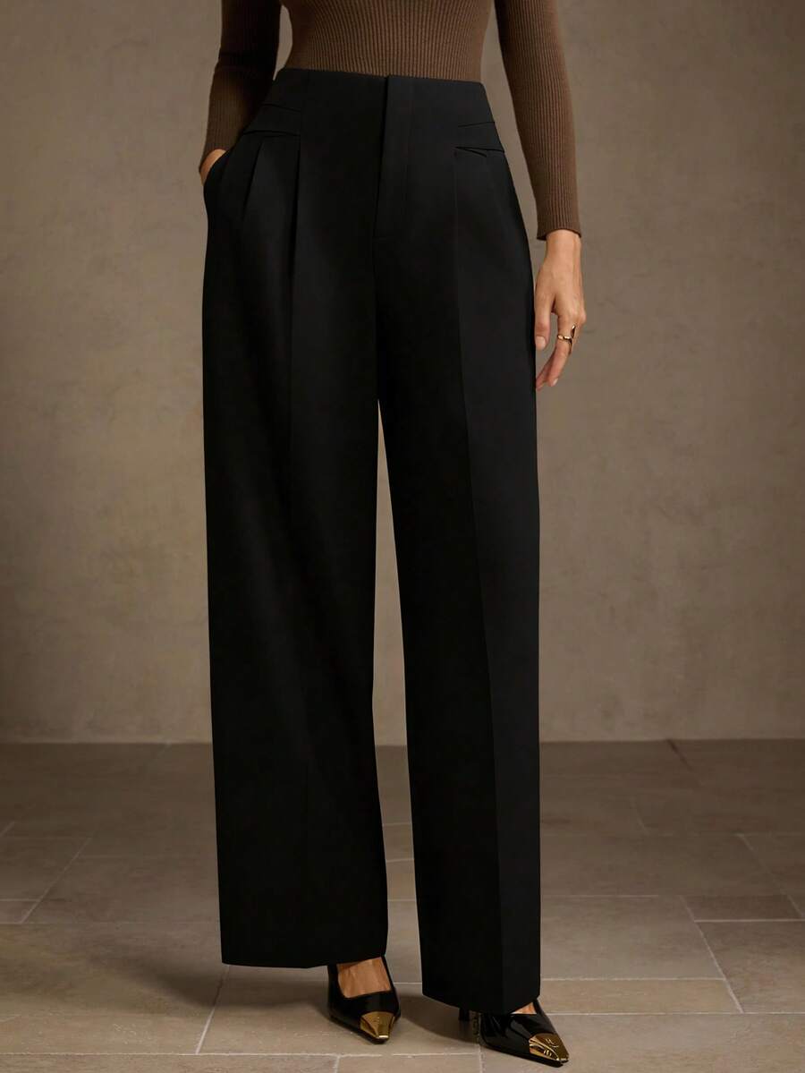 MOTF PREMIUM ELEGANT COMMUTER STRUCTURED STRAIGHT LEG DRESS PANTS - Black - View 1