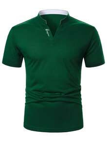 Manfinity Homme Áo Polo nam tay ngắn in chữ, kiểu dáng thường ngày, màu xanh lá cây, thích hợp mặc đi làm, mùa hè. Áo polo nam có khóa kéo, màu xanh lá cây, kiểu dáng thường ngày. - màu xanh lá - Xem 4
