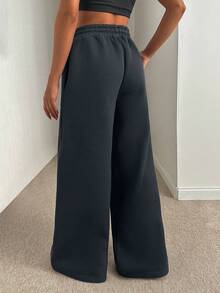 EURMUSE Women Loose Fit Front Stitch Detailed Sweatpant Pant - Dark Grey - View 2