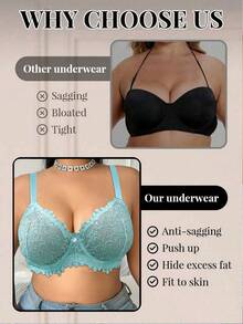DesireSculpt 1 chiếc áo ngực ren có gọng thoải mái dành cho nữ cỡ lớn - màu xanh lá - Xem 3