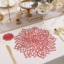 Bộ 12 tấm lót bàn tròn họa tiết hoa đỏ, đường kính 15 inch, chất liệu PVC, đường kính 3.94 inch, có thể giặt, dễ lau chùi, chống trơn trượt, chịu nhiệt, thích hợp trang trí phòng, bàn ăn, nhà cửa, các dịp lễ, tiệc tùng, sinh nhật, đám cưới và tiệc tối, Giáng sinh, Halloween và Lễ Tạ ơn. - Đỏ - Xem 5