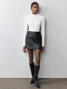 Áo len ngắn tay dáng ôm phối màu MAIJA Y2K Crop Knit - trắng - Xem 3