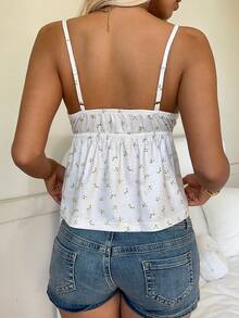 CovetEZ Áo hai dây phối ren hoa tương phản dành cho nữ, thích hợp cho kỳ nghỉ thường ngày. - Màu be - Xem 2