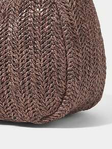 SHECARRY Bolsas de Alça Superior Femininas em Couro PU para Negócios/Transporte/Trabalho/Escritório Casual, Estilo Vintage de Luxo Discreto, Elegante Bolsa de Tricô Trançada, Bolsa Trançada para Professora, Enfermeira, Estilosa - Grama marrom - Visão 5