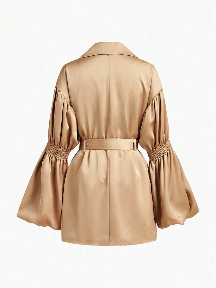 DOUBLE BREASTED LAPEL COLLAR BELTED COAT