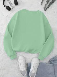 Glissea Women's Letter Print Casual Pullover Crew Neck Sweatshirt, Long Sleeve - Mint Green - View 2