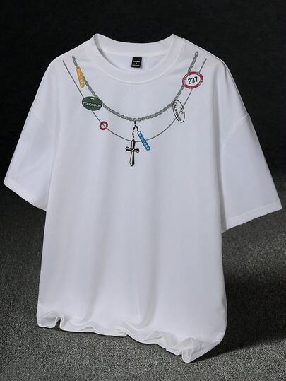  男士休闲圆领十字数字印花短袖T恤，适合通勤和日常穿着，STYNVO，Y2k，狂欢节，街头风，复古，度假，我爱我的男朋友，情人节