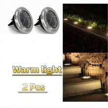 1/2/4/8个装户外太阳能暖光草坪灯，8颗LED太阳能地灯，防水太阳能景观灯，暖亮照明，适用于家居装饰、花园、小径、庭院、露台、走道、泳池、游乐场等户外照明 - 銀色 - 查看 12