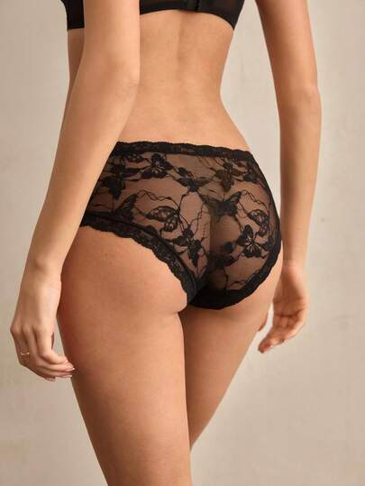 Charlaine 1pc Women's Lace Panty, Butterfly Design, Contrasting Colors, Comfortable & Sexy Fashion