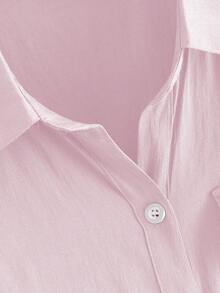 ROMWE Spring/SummerWomen's Casual Solid Color Front Button Short Sleeve Shirt, Summer - Pink - View 4