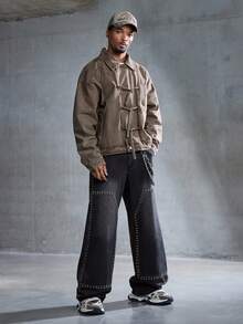 ROMWE MEN Street Life 男士休闲牛仔夹克 - 棕色 - 查看 8