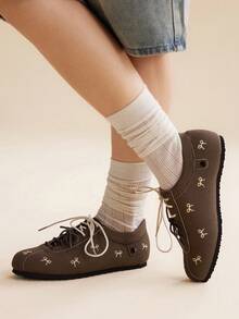 CUCCOO EASI Women's Casual Bow Embroidered Shoes, Versatile & Minimalist For Everyday Wear