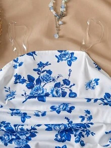 Sparklyn Teen GirlBlue Ruched Waist Layered Ruffle Hem Mini Dress, Vacation Style Holiday Outfit - Blue - View 8