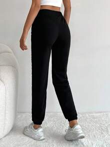 RueChic Solid Elastic Waist Joggers - Black - View 2