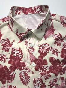 Manfinity Swimmode Conjunto de camisa y pantalones cortos casuales con estampado para hombres de vacaciones - Burdeos - Ver 4