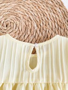 SHEIN Vintaside Kids 女嬰幼兒/新生兒 0-3 歲休閒可愛甜美荷葉袖洋裝，適合春夏季日常穿著 - 粉色 - 查看 8