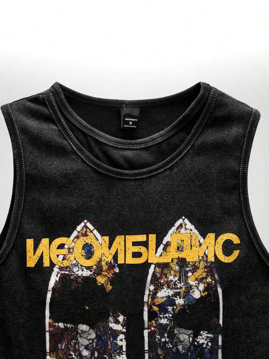 NEON BLANC Men's Casual Letter Print Tank Top, Summer Rock Clothes Sleeveless Graphic Tees Mens Mens Graphic Tank Tops - Black - View 1