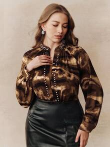 Anewsta 春季新款时尚百搭渐变印花女士职业衬衫 - 棕色 - 查看 3