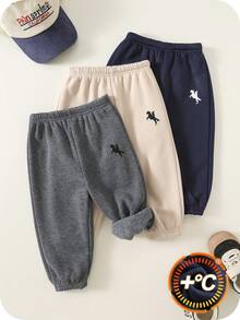 SHEIN 3件套男婴保暖内衬纯色运动裤（不含上衣），舒适休闲日常穿着，适合室内、室外、运动、派对、拍照、节日、街头风、运动服、圣诞节、新年、秋冬季等场合。