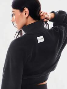 GLOWMODE Modal Soft Warm Curved Bubble Hem Waist Length Oversized Ribbed Cuffs High Neck Pullover Sweatshirt Daily - Black - View 5