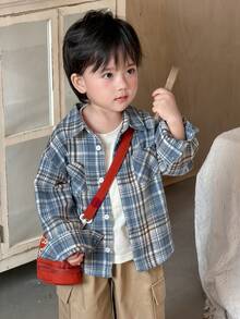 Dazy Kids 男童格子领休闲长袖上衣 - 藍色 - 查看 7