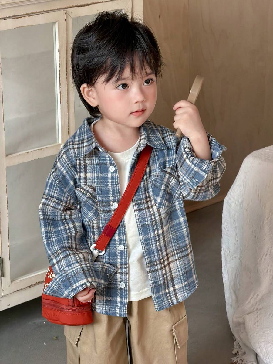 Dazy Kids Toddler Boys' Plaid Collar Casual Long Sleeve Top - Blue - View 1