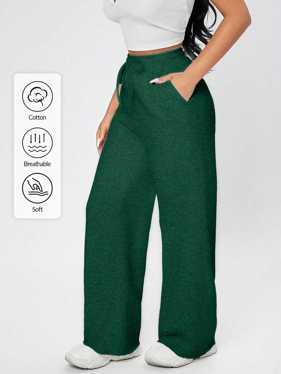 EURMUSE Drawstring Waist Slant Pocket Spring Clothes Sweatpants - Dark Green - View 1