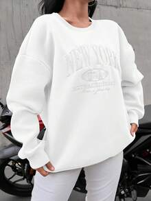 EURMUSE Letter Embroidery Warm Lined Sweatshirt - White - View 3
