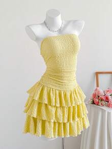 Comfortcana 女士纯色针织筒裙 - 黃色 - 查看 6