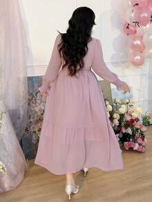 CovetEZ Đầm voan màu hồng lãng mạn cỡ lớn dành cho mùa xuân/hè, trang trí nơ, kèm chân váy cỡ lớn. - Hồng - Xem 2