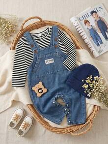 SHEIN Bộ đồ liền thân denim rộng rãi, đa năng cho bé trai - Nhiều màu - Xem 11