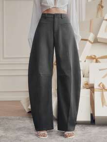 Anewsta 休闲女式梨形身材喇叭裤，深灰色，适合春秋季穿着。 - 深灰色 - 查看 3