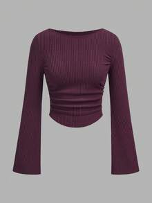 SHEIN MOD 3 pezzi Magliette da donna a maniche corte a balze con collo rotondo, in colore unito in pile, adatte per autunno/inverno, abbinabili, romantiche, eleganti, versatili, confortevoli, chic - Multicolore - Visualizzare 5