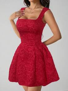 SHEIN PETITE 女士无袖纯白色夏季中长连衣裙，简约休闲，适合日常穿着；红色返校礼服；红色派对礼服；红色连衣裙 - 紅色 - 查看 6