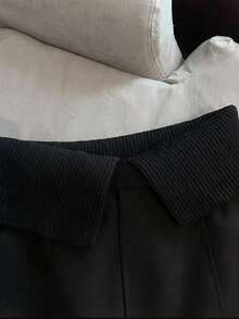 Franclia Women's Fashionable New Design, Chic And Unique Black Suede And Knit Ribbed Skirt With A Folded Waistband, Sexy And Figure-Hugging, Black Mini Skirt.,Short Skirt,Winter Clothes For Women,Summer,Spring,Valentine's Day ,Romance , Dating,Beach, Wedding,Birthday,Going Out,Elegant,Casual,Vacation,Graduation Season Attire, Fashionable Casual Commuter Wear, Business Office Wear, Versatile And Stylish Everyday Casual Wear, Urban Teacher's Professional Attire - Black - View 5