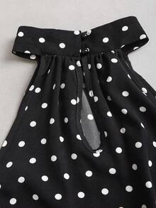 Sweetra Women's Sleeveless Printed Polka Dot A-Line Ruffle Hem Patchwork Lace Mini Dress, Cute Retro Casual Summer Dress - Black and White - View 3