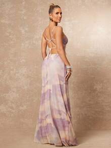 Lumalex 早春女士休闲沙滩度假薰衣草渐变镂空可调节吊带荷叶边装饰交叉蝴蝶结露背无袖长裙春夏奢华舞会聚会派对宴会低调奢华闪亮假日派对狂欢节郊游度假热门户外层次丰富的婚礼情人节礼物指南浪漫情人节穿搭季节宴会圣诞节新年派对造型派对礼服早春连衣裙早春正式新年夜优雅派对礼服 - 淡紫色 - 查看 3