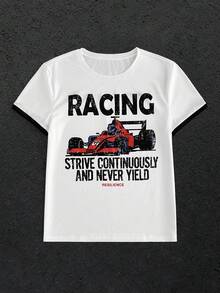 HIMLAND Men's Casual Racing Slogan Print Short Sleeve T-Shirt, Summer - White - View 3