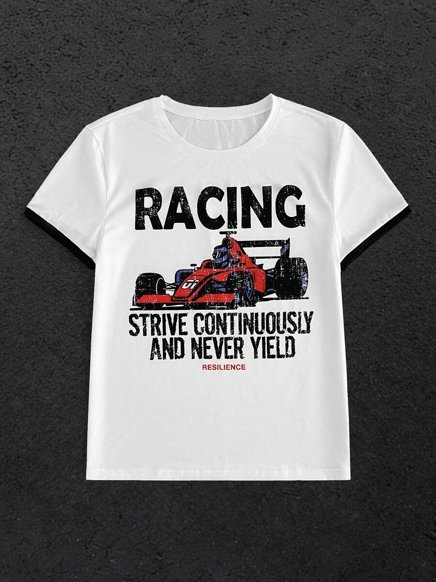 HIMLAND Men's Casual Racing Slogan Print Short Sleeve T-Shirt, Summer - White - View 1