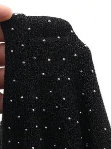 DAZY Elegant Luxury Glitter Waist Pleated Long Sleeve Slim Fit Dress, Early Autumn Sundress - Black - View 8