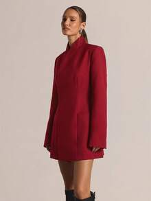 MUSERA 修身收腰漏斗领长袖西装裙，适合秋季休闲外出、日常、夜间活动、性感可爱舒适、派对、优雅时尚、情人节、春夏度假、婚礼宾客、毕业舞会等场合。 - 酒紅色 - 查看 3