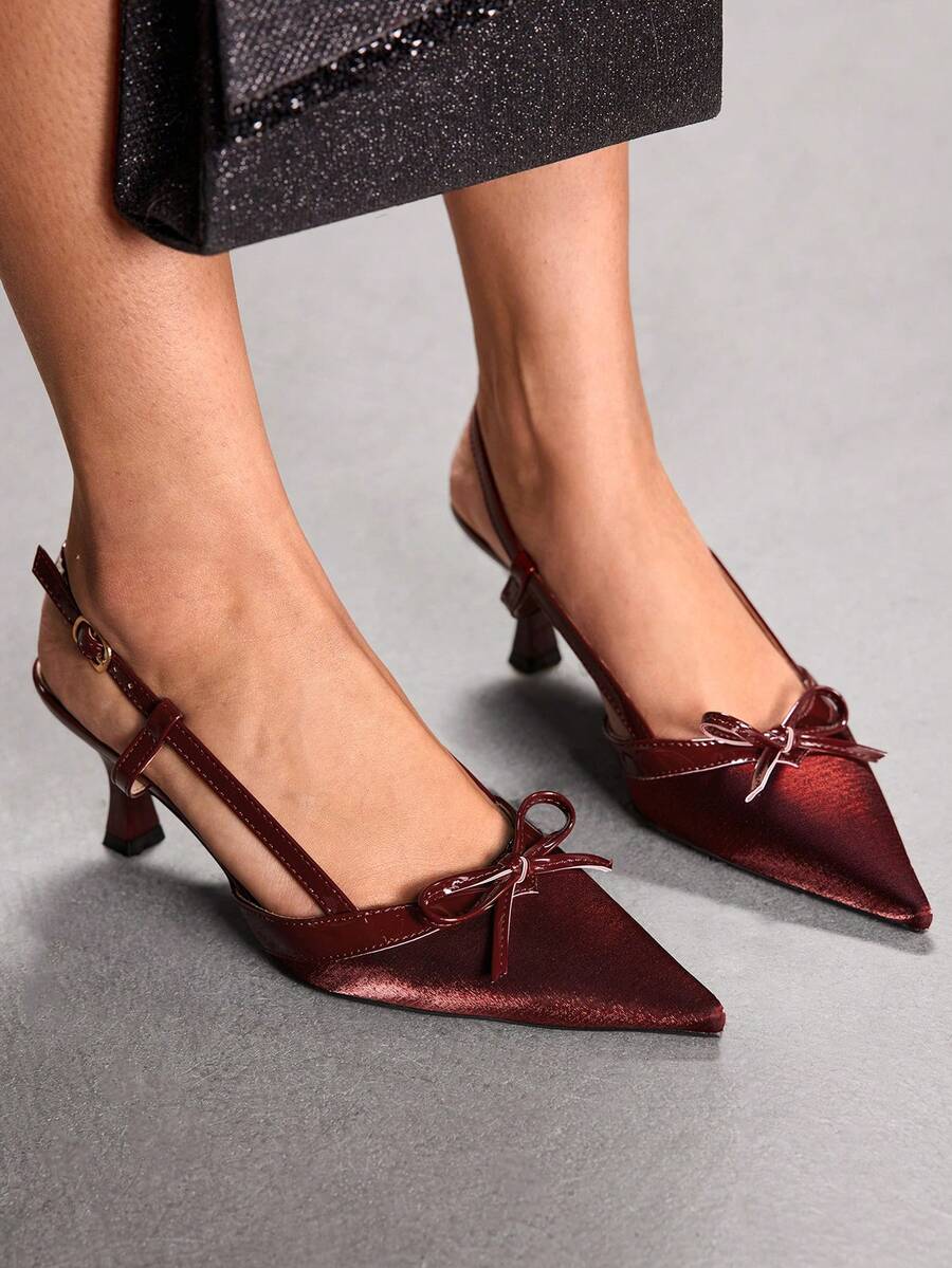 CUCCOO SZL Women's Fashionable Elegant Party Pumps With Bow Decor Pointed Toe Valentine's Day - Red - View 1